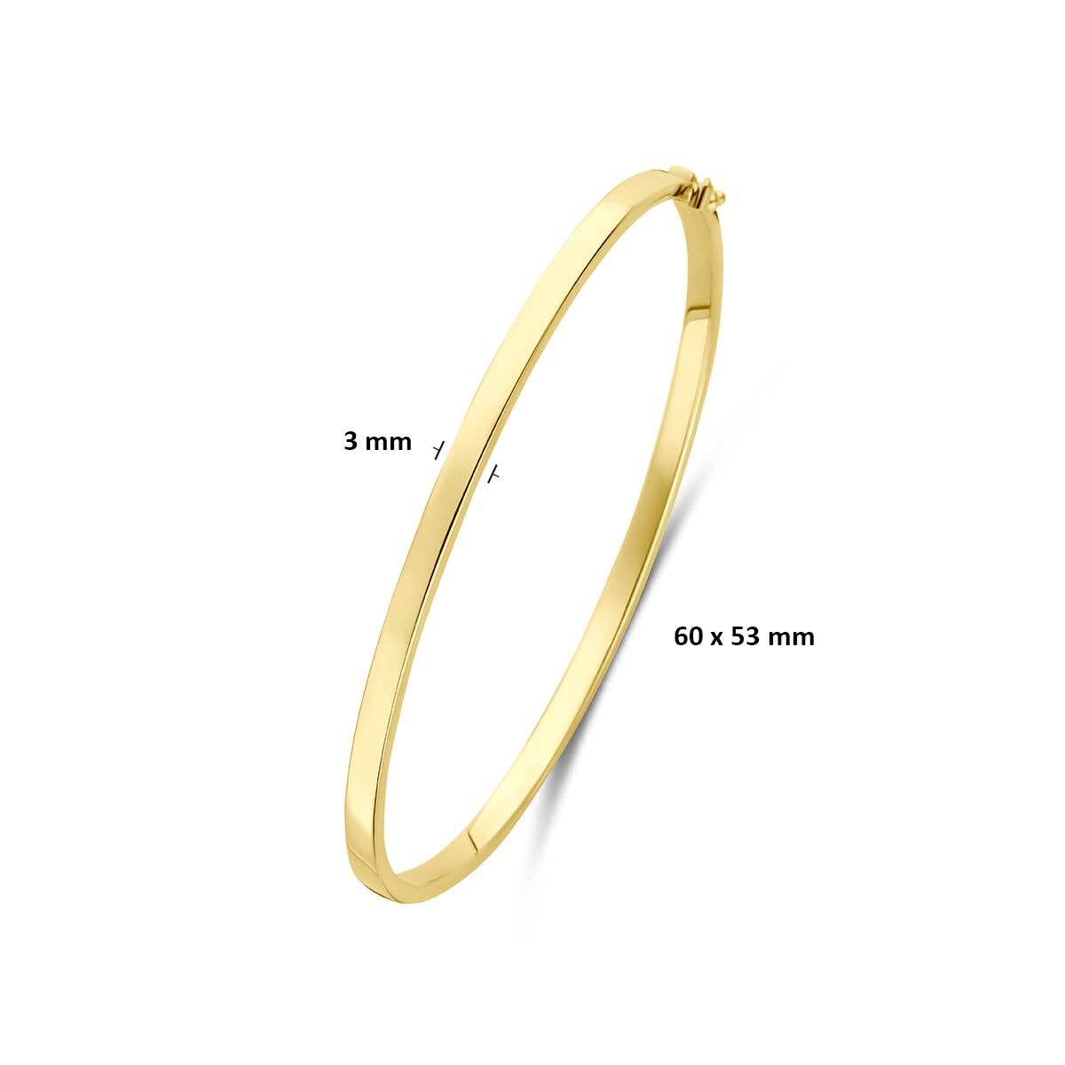 9k Żółte złoto bransoletka bangle z płaską rurką i srebrnym rdzeniem