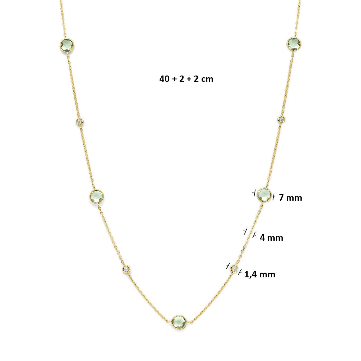 14k żółte złoto naszyjnik z zielonym ametystem i diamentem 0,25 ct