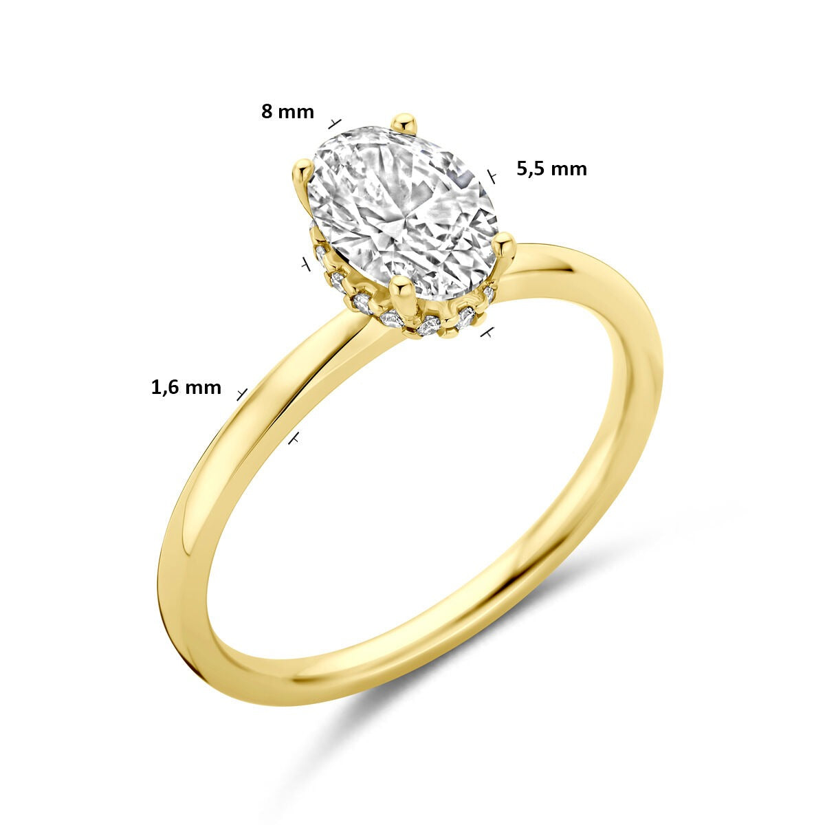 14k żółte złoto pierścionek z lab grown diamentem owalnym