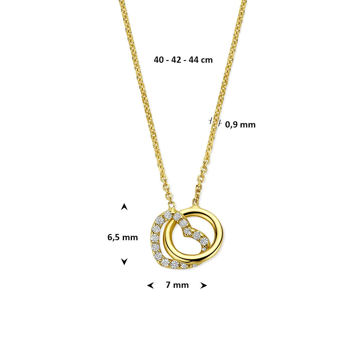 14k Żółte złoto naszyjnik z serduszkiem i kółkiem, wysadzany diamentem lab grown 0.09ct