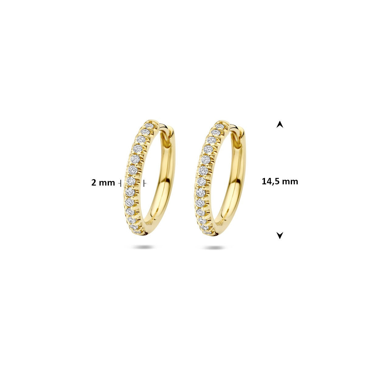 14k Żółte złoto kolczyki koła z diamentami hodowanymi w laboratorium – 14.5x2 mm damskie kolczyki