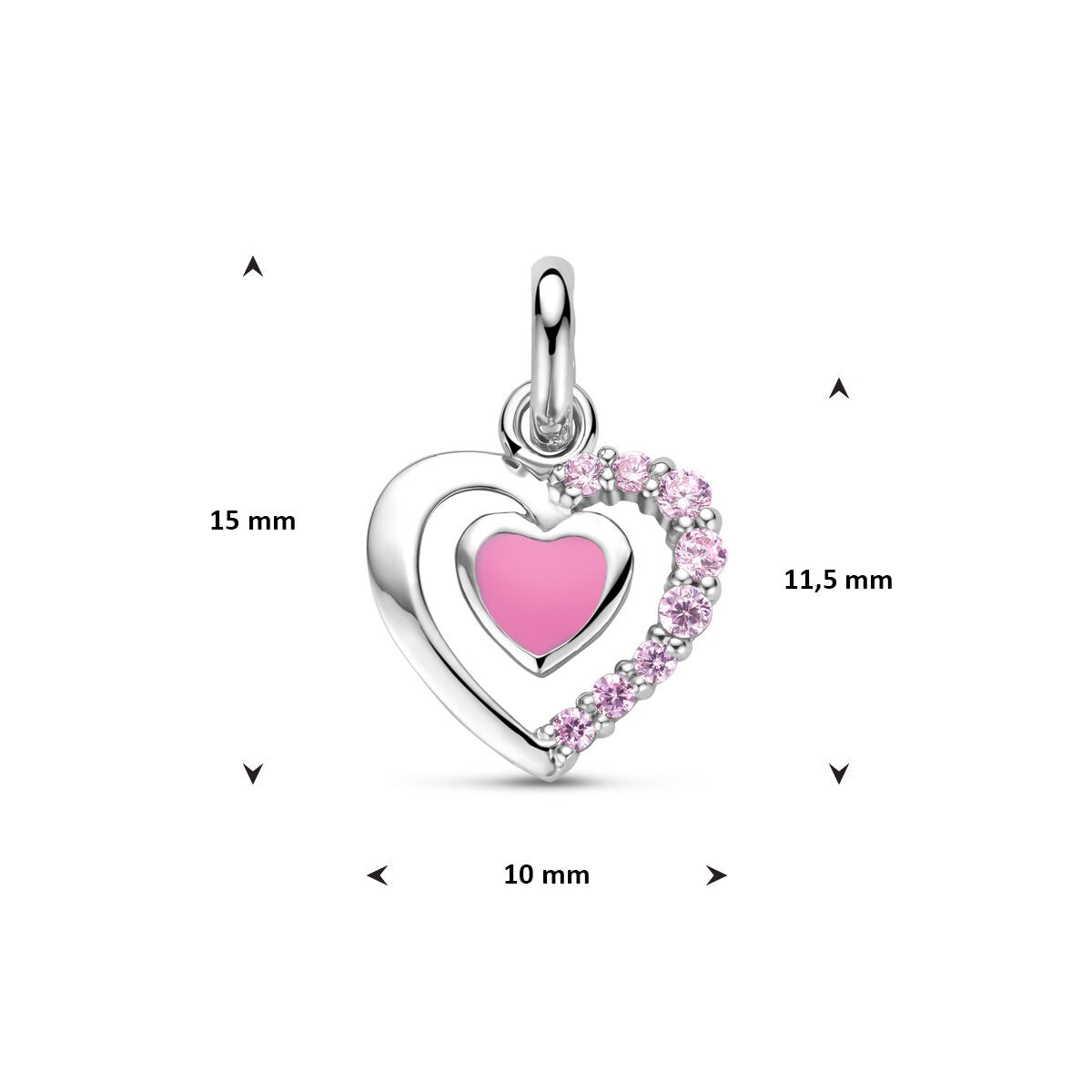 Srebrny wisiorek z emaliowanym sercem i cyrkonią – 11.5 x 10 mm