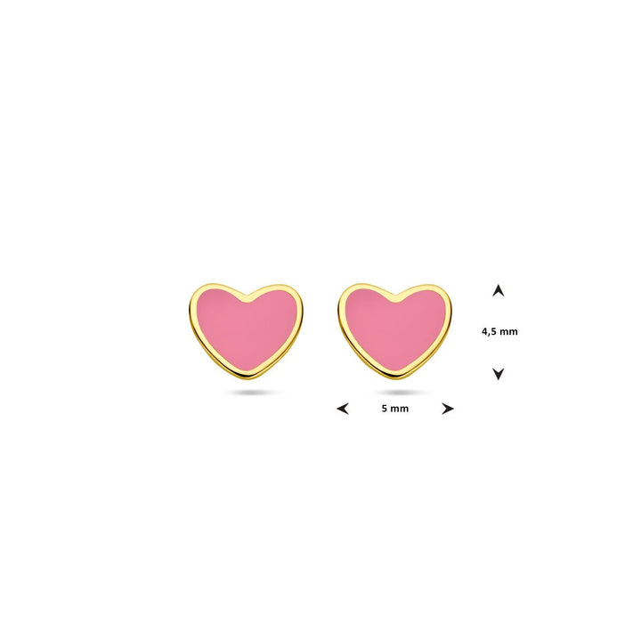 14k geelgouden kinder oorknoppen – hartje met roze epoxy