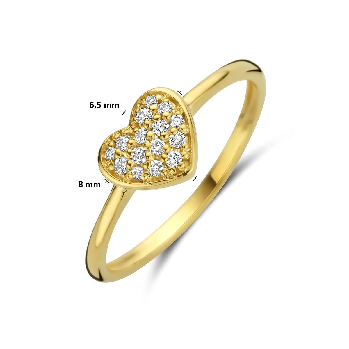 14k żółte złoto damski pierścionek z serduszkiem i diamentem – 0.10 ct