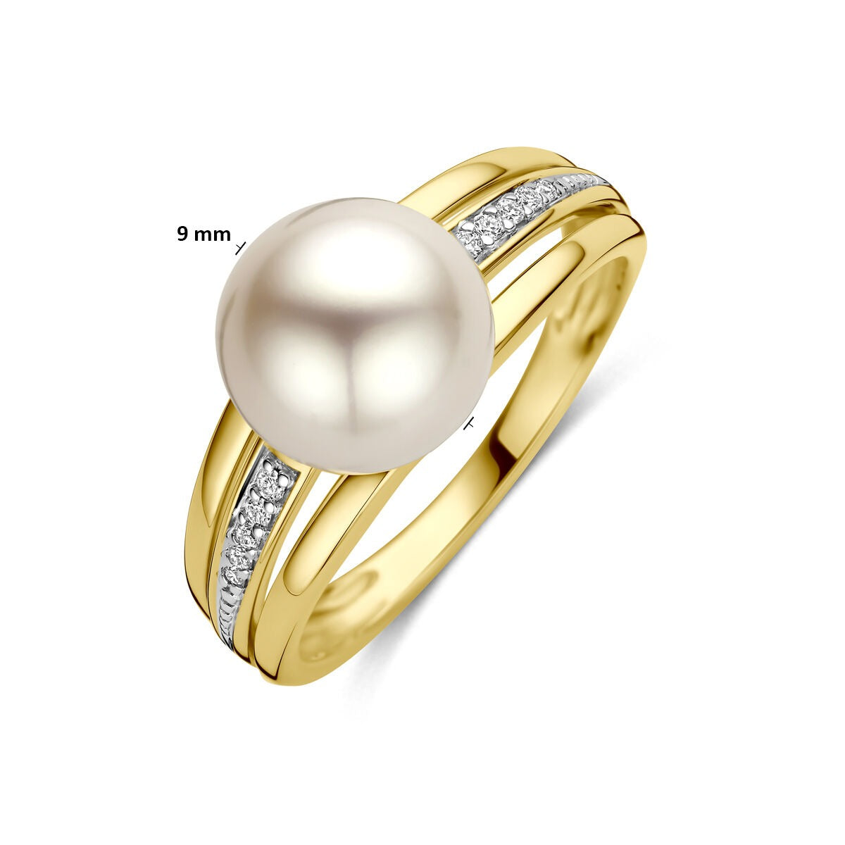 14k Geelgouden ring met parel en diamant