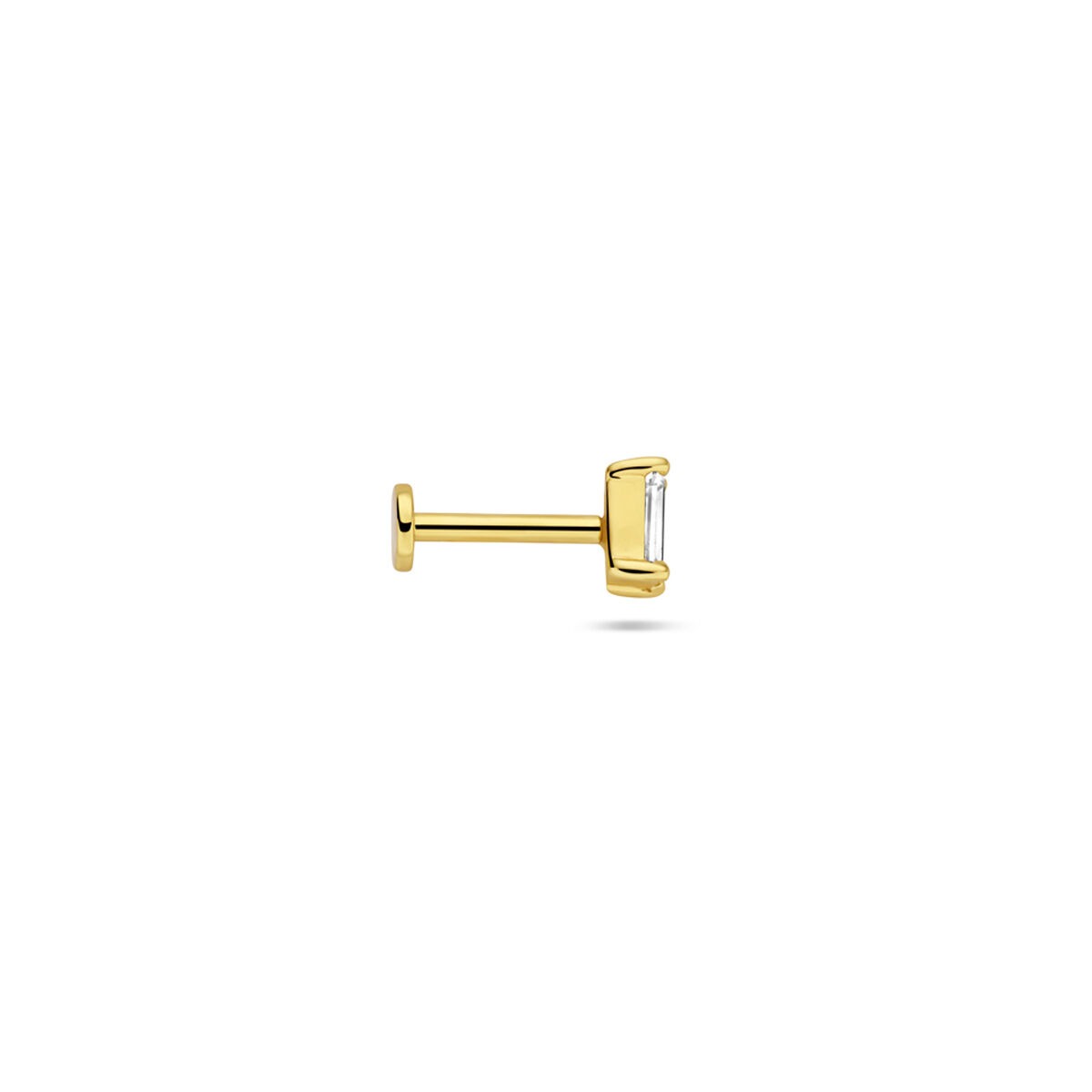 Pozłacany srebrny piercing flat back z cyrkonią baguette – 925 srebro