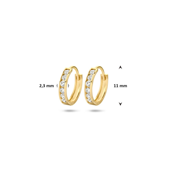 14k geelgouden klapoorringen met zirkonia rij – dames