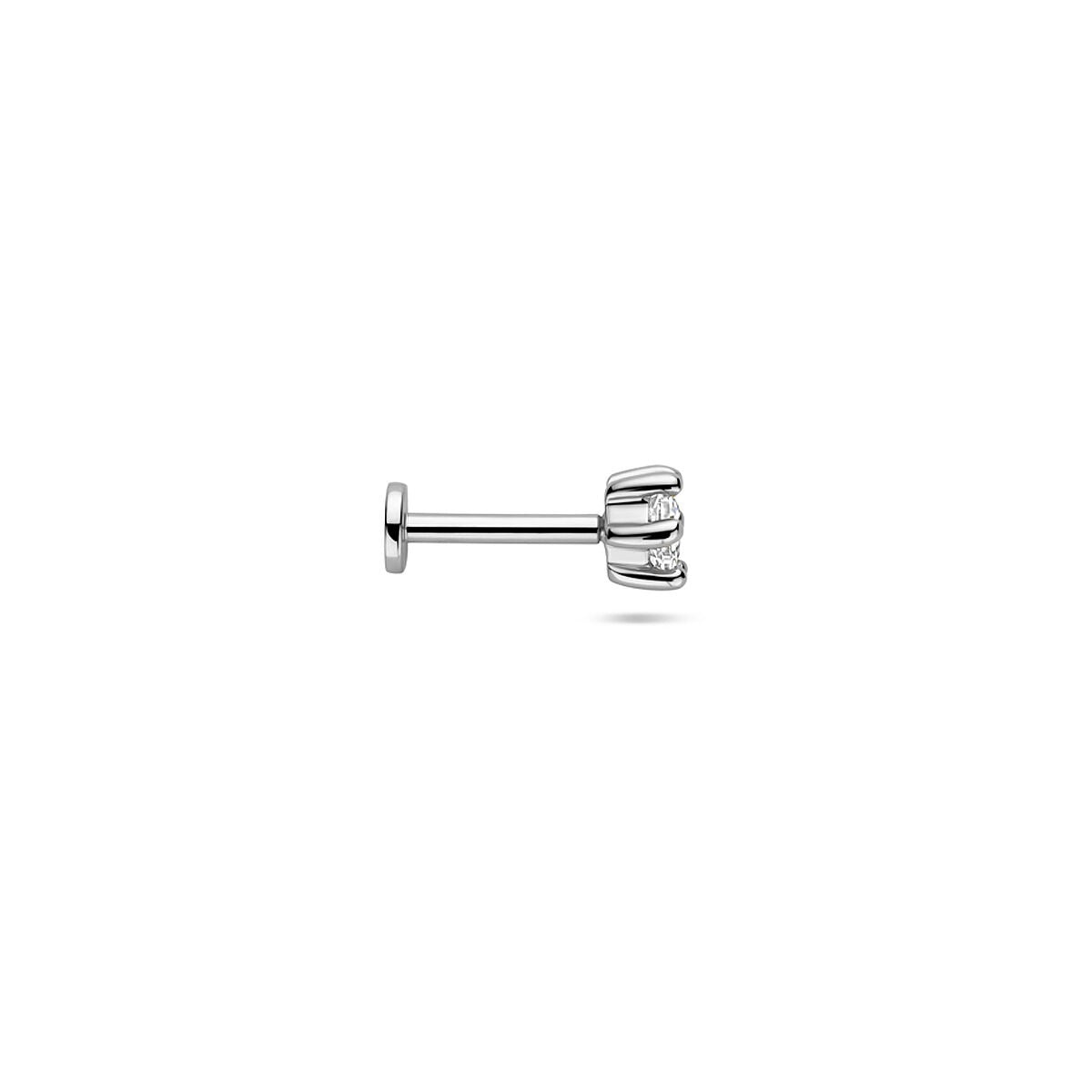 Rodowany srebrny piercing z płaskim tyłem z cyrkonią 4 mm