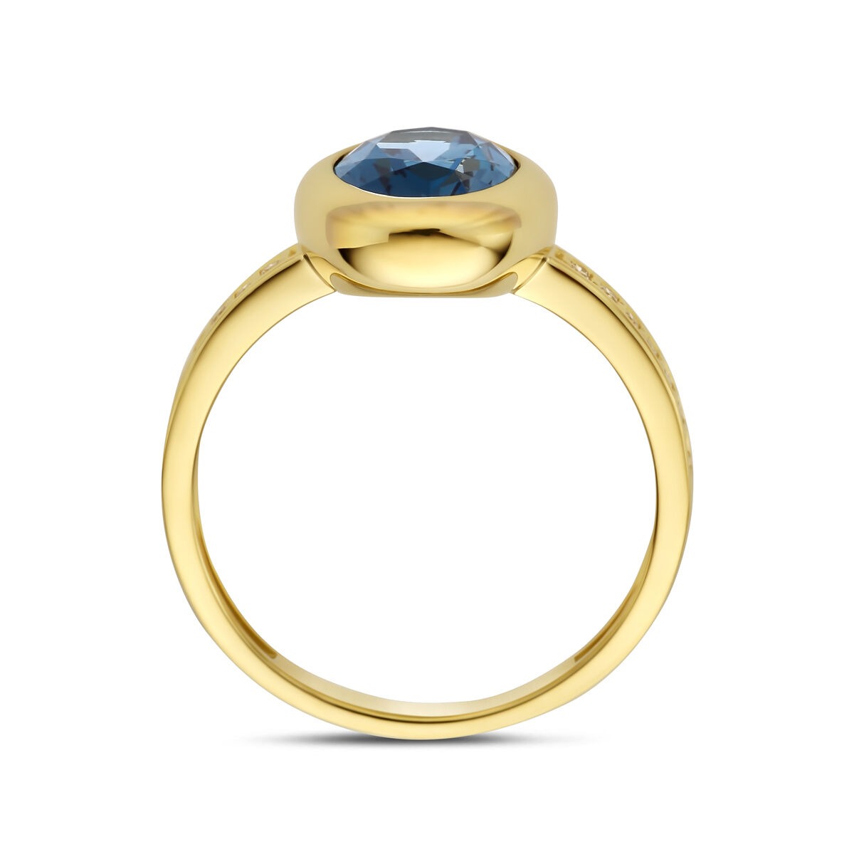 Złoty damski pierścionek z topazem London Blue i diamentem – 14k żółte złoto