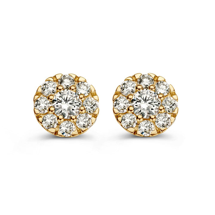 Geelgouden Oorknoppen met Diamant in Entourage Zetting – 0,80 crt