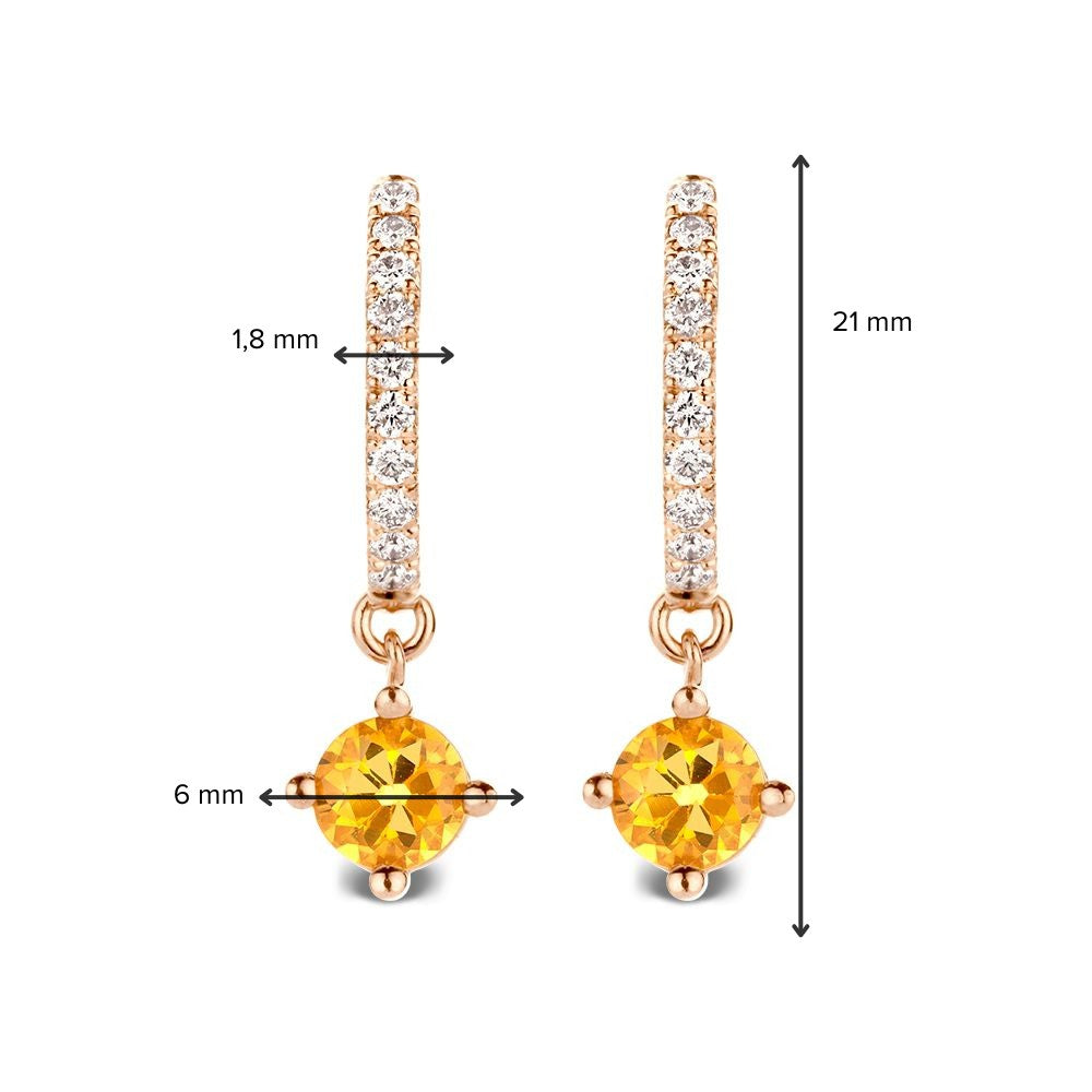 Żółte złoto kolczyki koła z diamentami i pomarańczowymi szafirami – 18 karat