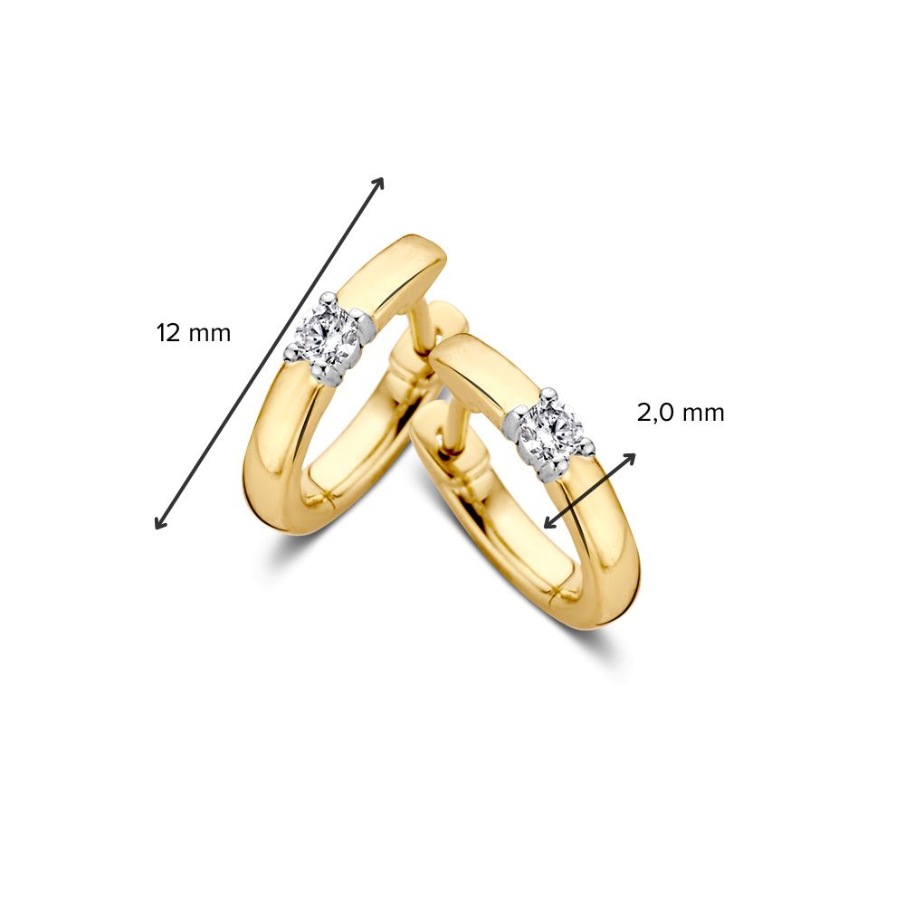 Bicolor 14-karat złote kolczyki z diamentem – 0,10 crt szlif brylantowy, eleganckie kolczyki damskie