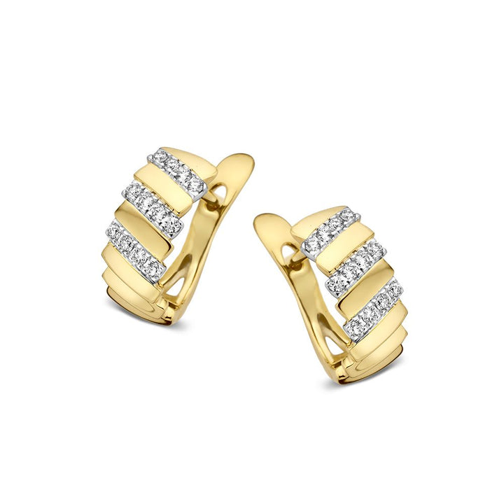 Bicolor Geel- en Witgouden Oorringen met Diamant – 14 Karaat Oorringen met 0.14 Carat Diamanten