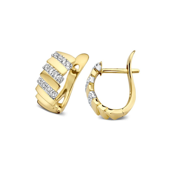 Bicolor Geel- en Witgouden Oorringen met Diamant – 14 Karaat Oorringen met 0.14 Carat Diamanten