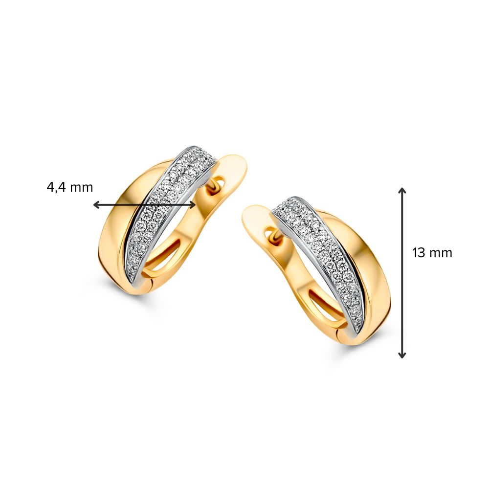 Bicolor Żółte i Białe Złote Kolczyki z Diamentem w Oprawie Pavé – 14 Karaat Kolczyki z 0.20 Karata Diamentu