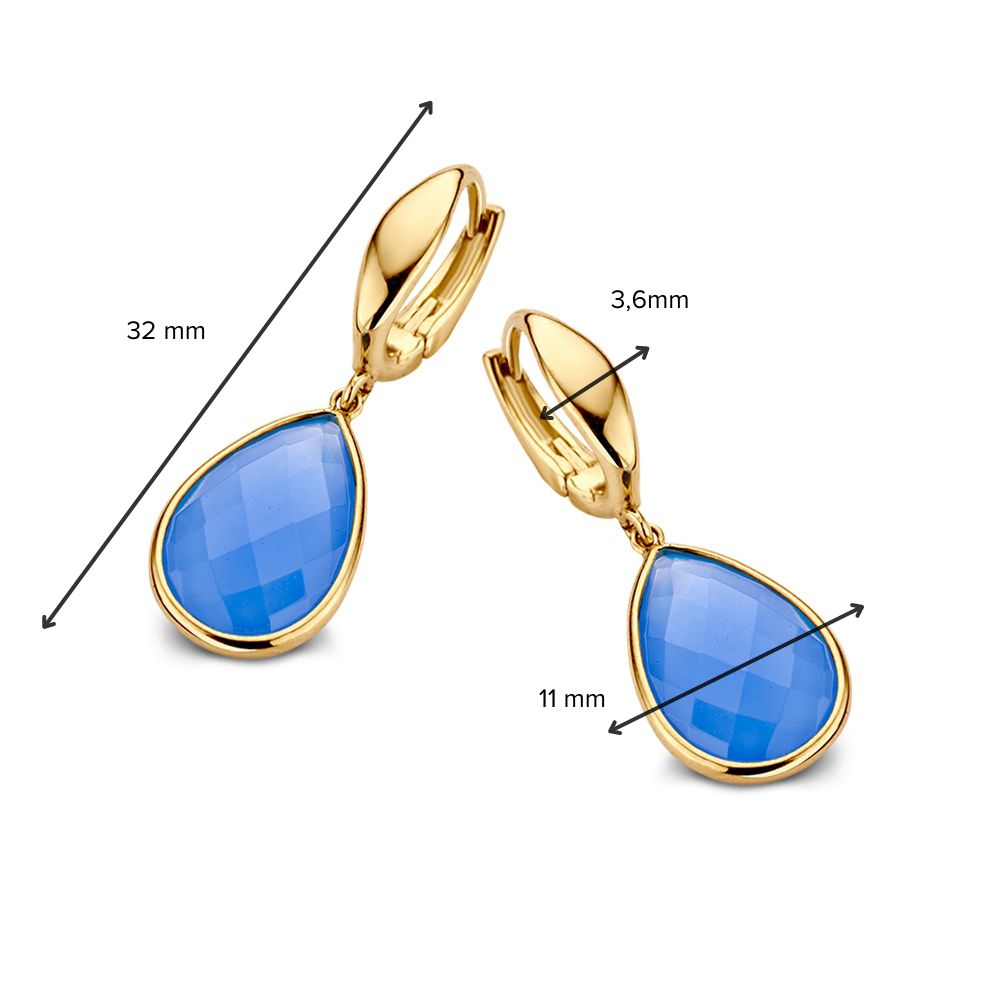 Żółte Złoto Kolczyki Koła z Niebieskim Chalcedonem – Elegancja w Kolorze