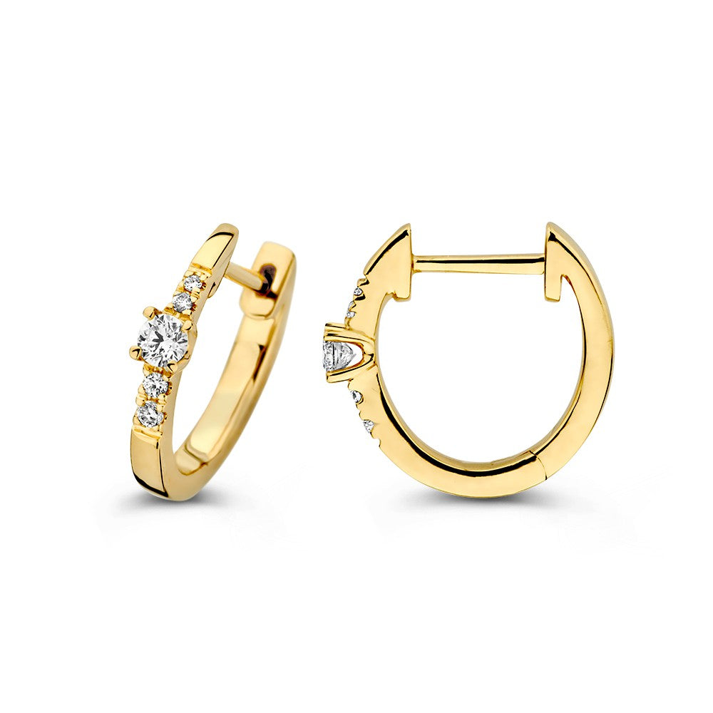 Żółte złoto Kolczyki z Diamentami, 14 Karat, 0.16 crt, Szlif Brylantowy, 13 mm