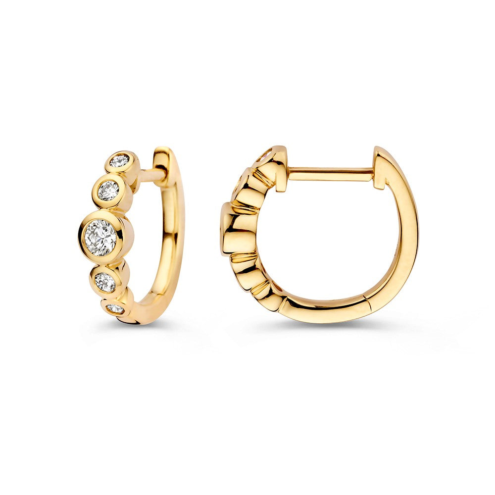 Eleganckie Kolczyki w Kształcie Okręgów ze Złota z Diamentami 0.32ct, 14k Żółte Złoto, Kolekcja 'Bubbles'