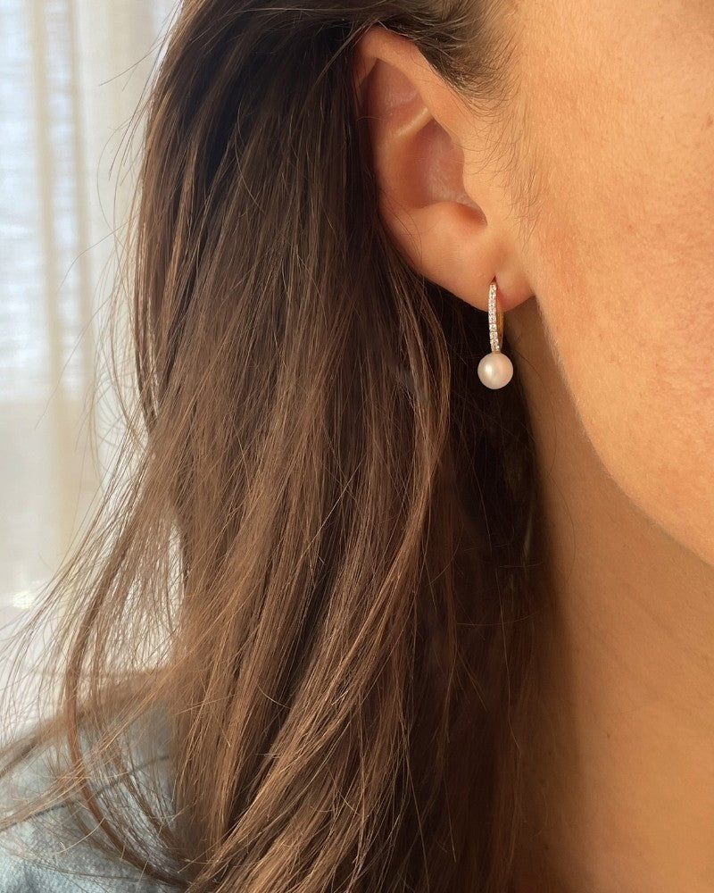 14K Żółte Złoto Kolczyki Koła z Perłą i Cyrkonią – Eleganckie Charmsy do Uszu dla Damskich