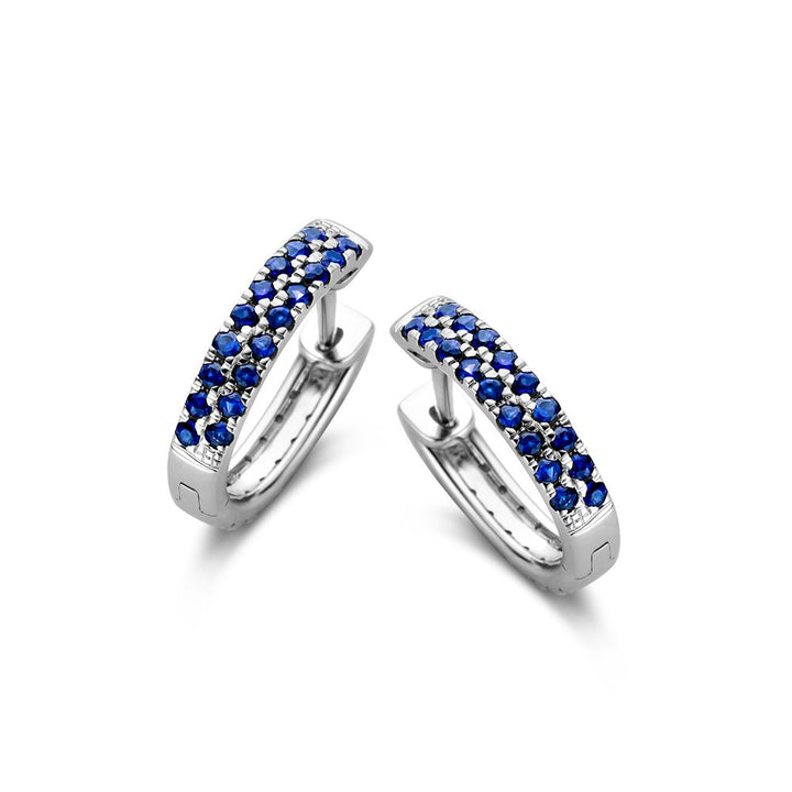 Witgouden oorringen met blauw saffier en diamant – 2 manieren van dragen, 0,40 crt diamant