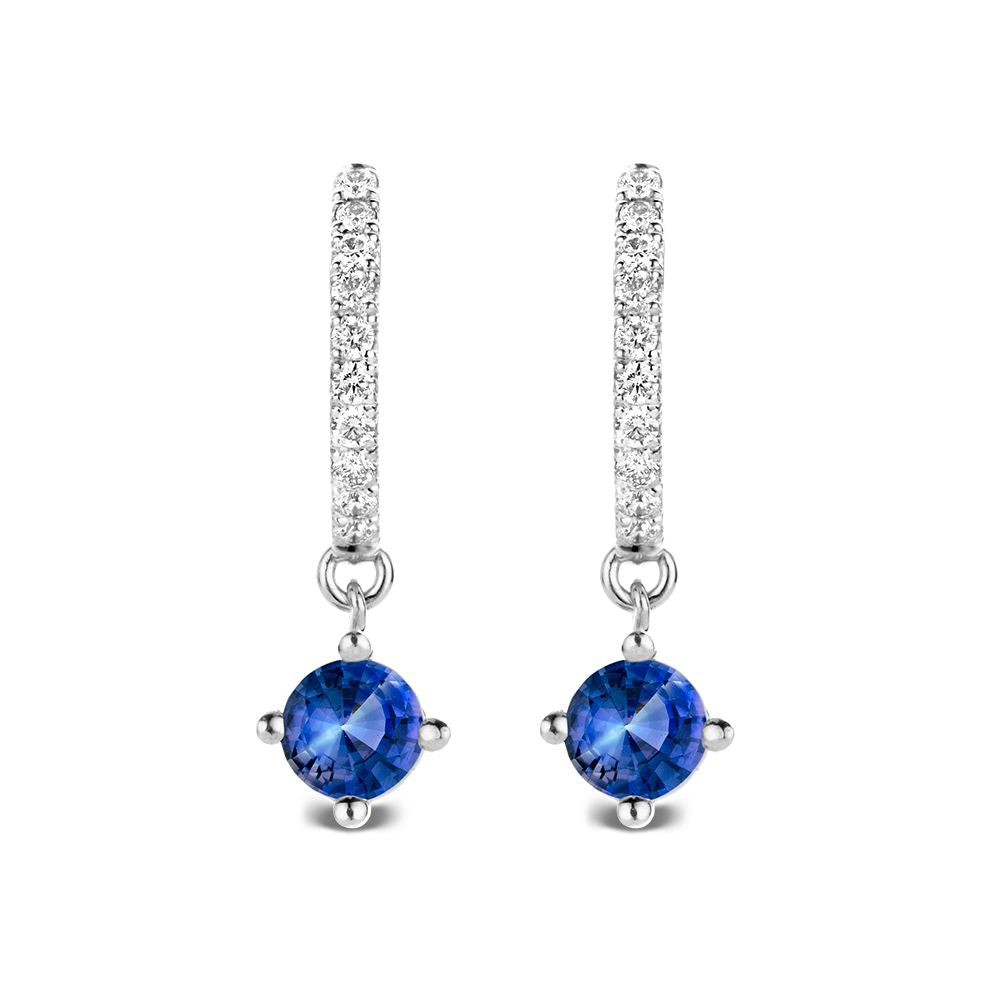 18kt Białe Złoto Kolczyki Koła z Niebieskimi Szafirami i Diamentami – Van der Kooij Luxe