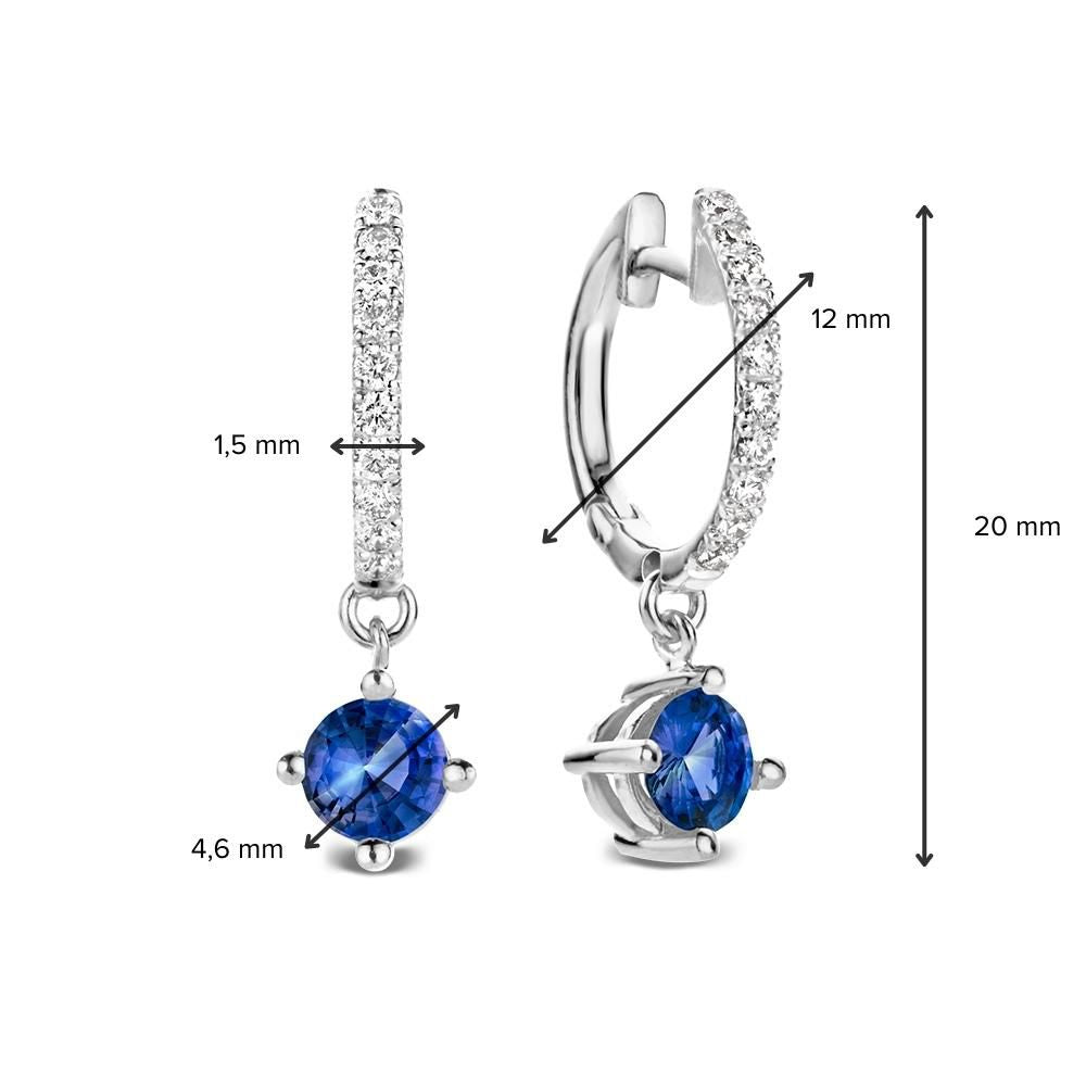 18kt Białe Złoto Kolczyki Koła z Niebieskimi Szafirami i Diamentami – Van der Kooij Luxe
