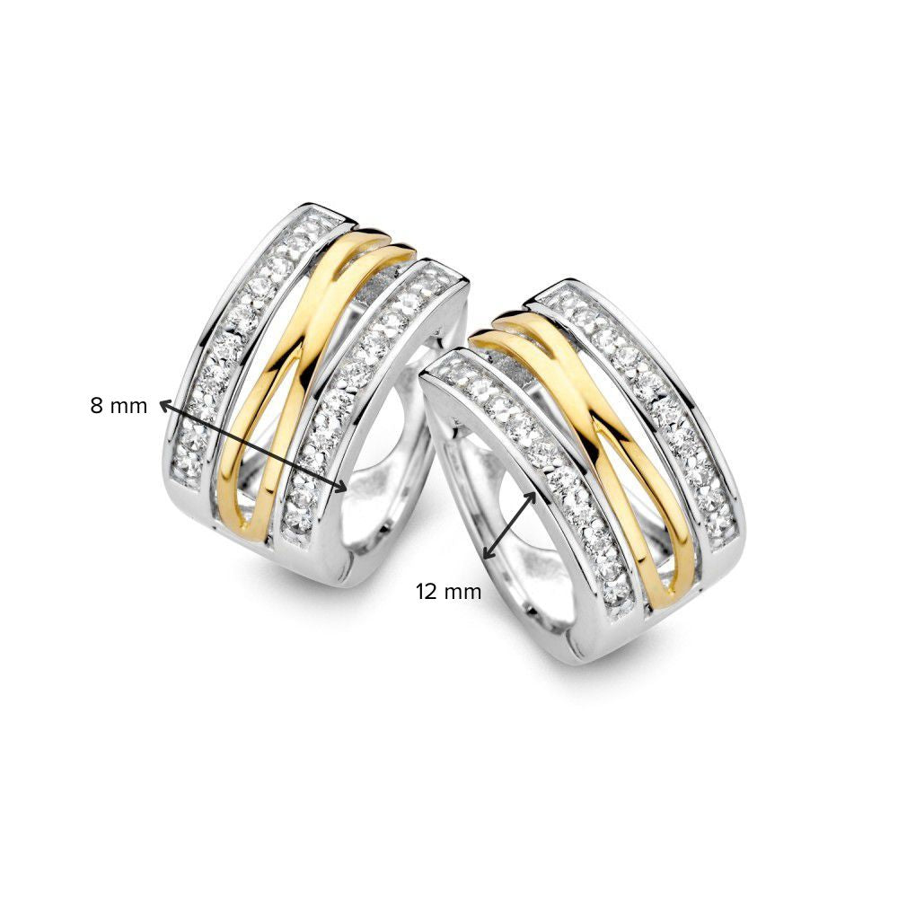 Eleganckie srebrne/złote kolczyki koła z cyrkonią – 12 mm średnica