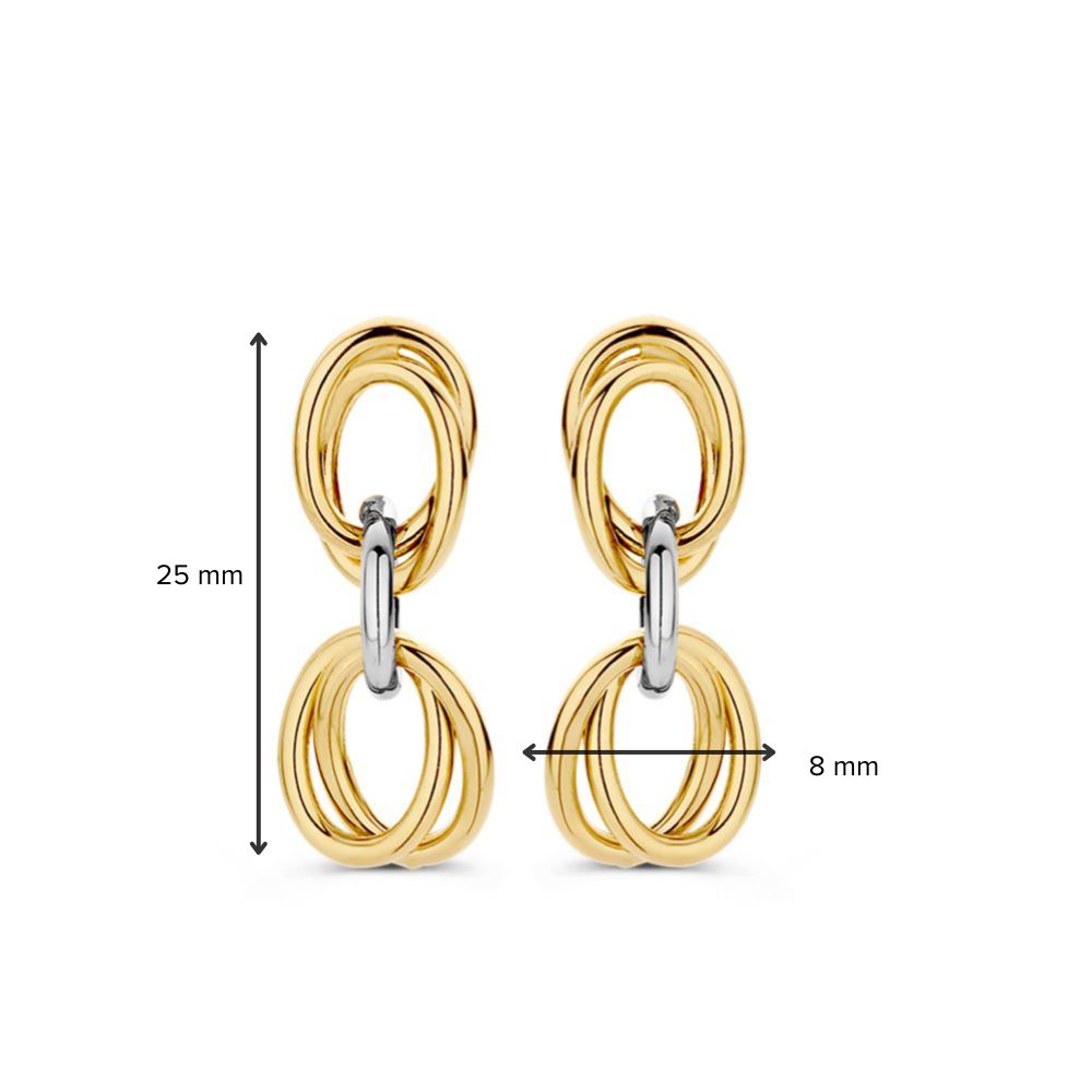 Stijlvolle Bicolor Gouden Oorstekers met Hangende Schakels