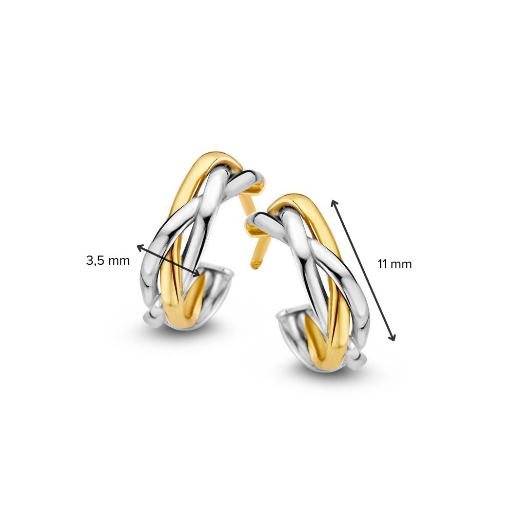 Bikolor Plecionki Złote Kolczyki Koła 14-Karat – 11 mm – Kolczyki Wkrętki
