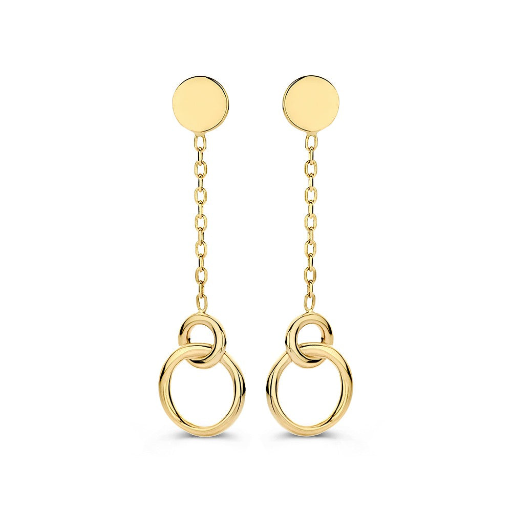 Geelgouden Oorbellen met Hangende Gouden Elementen – 14-Karaat Luxe voor Dames