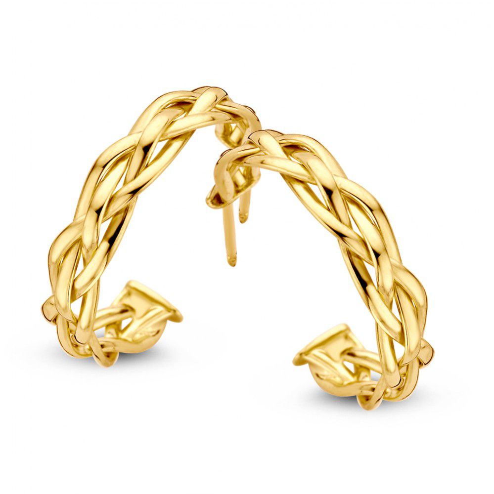 Złote kolczyki o splocie, 14K, średnica 20 mm, prosty i elegancki design.