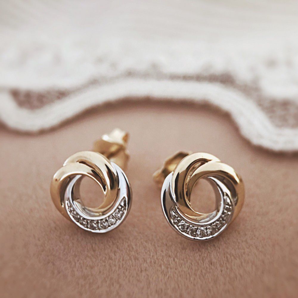 Żółto- i Białozłoty Pierścionek z Diamentem – 14 Karat, 0.06 Karata Łącznie – Darmowa Wysyłka