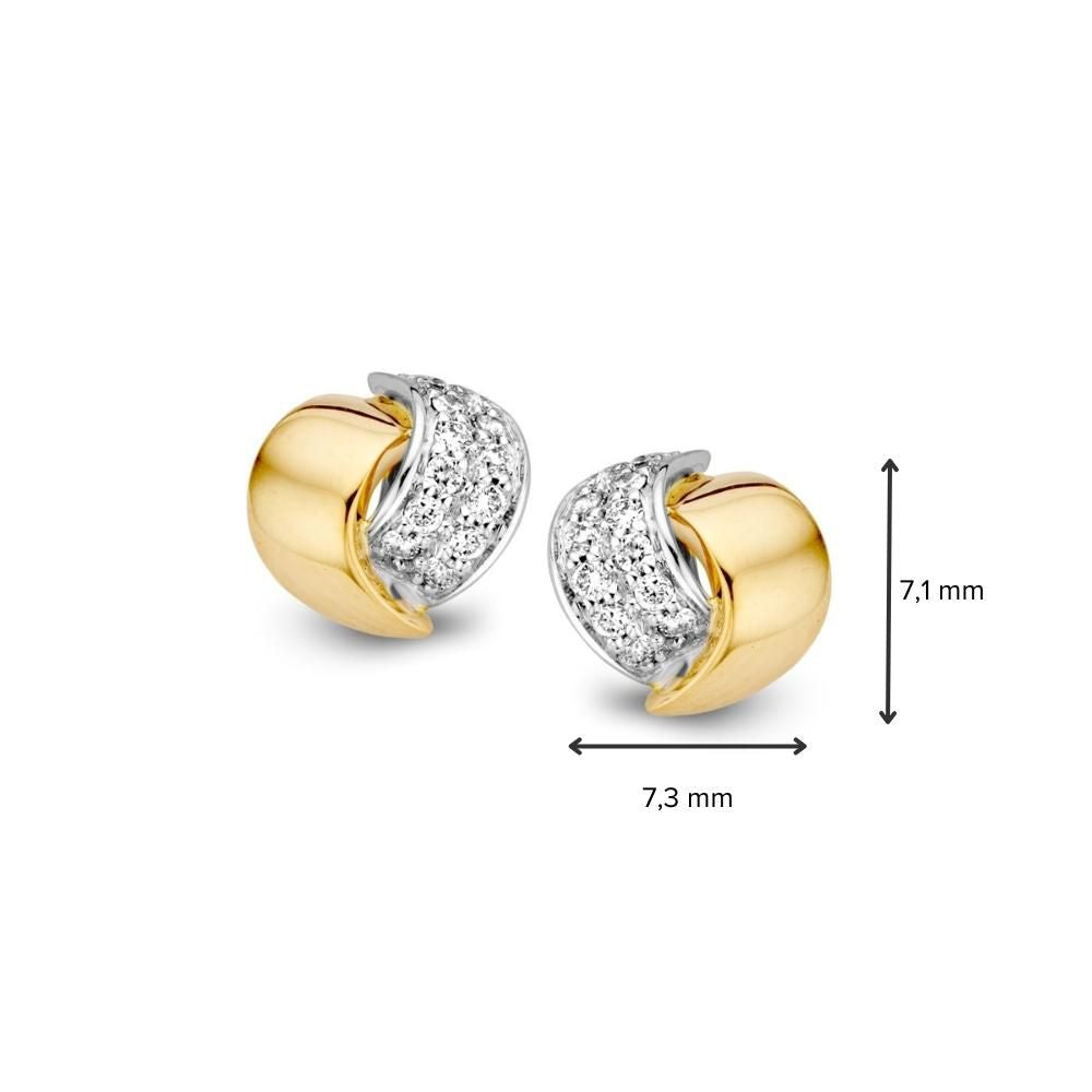 14 Karaat Bicolor Złote Kolczyki Damskie – Żółte/Białe Złote Kolczyki z Diamentem (0.12 crt)
