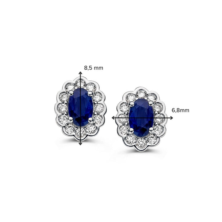 Geelgouden Oorstekers met Ovale Saffier en Diamant 0,60ct in Entourage Zetting