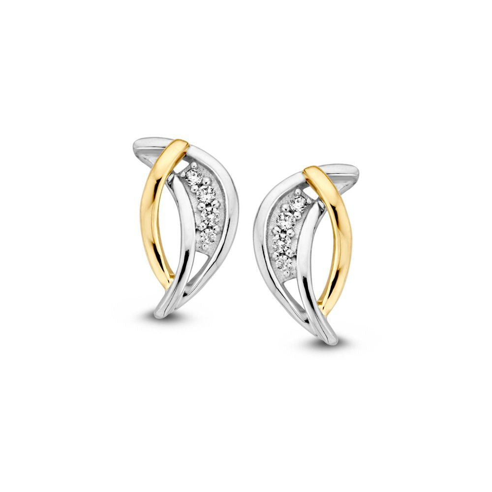 Kolczyki w dwóch kolorach z 14-karatowego złota z białym cyrkonią, eleganckie 12 mm.
