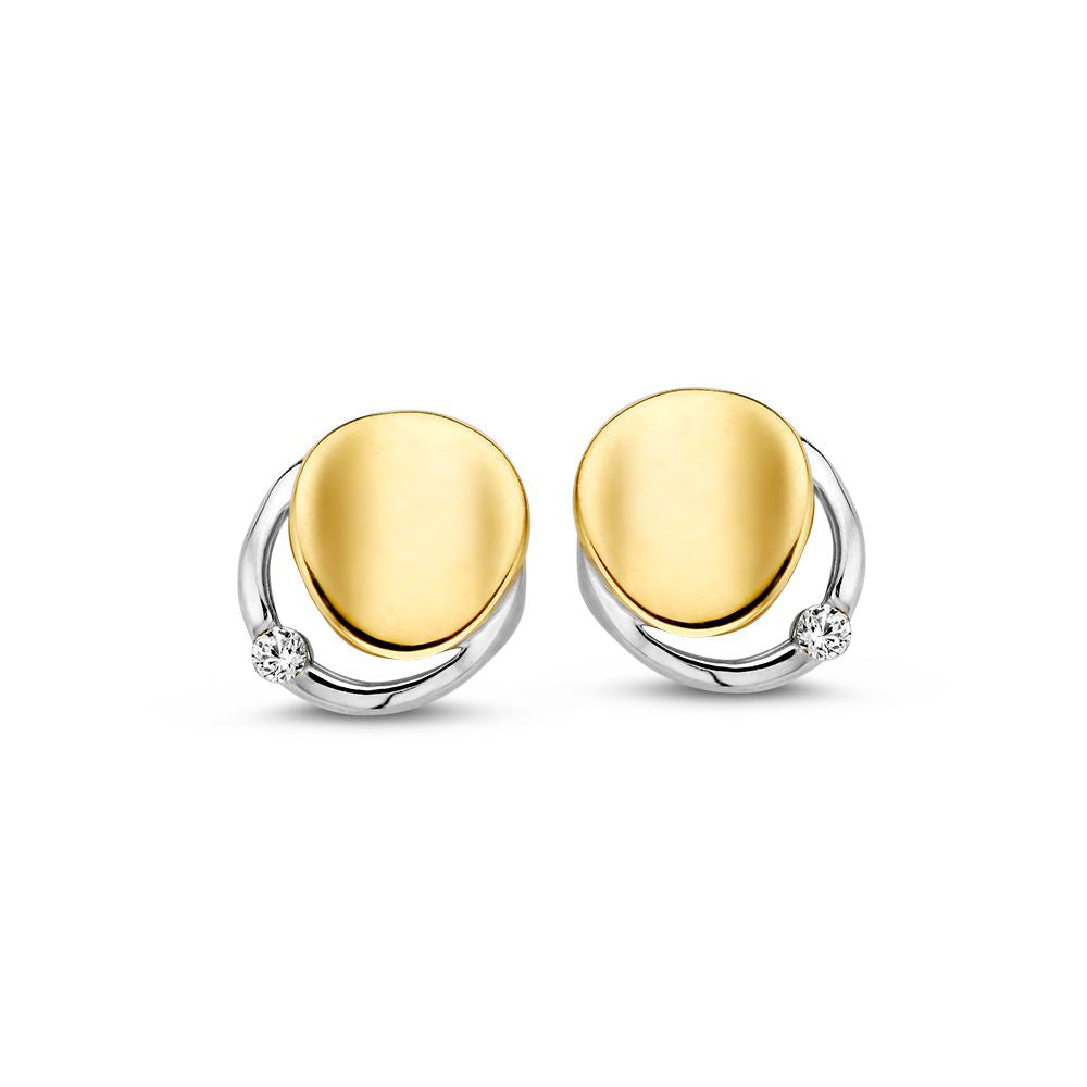 Kolczyki stud w bicolorze z 14-karatowego złota, o eleganckim designie 8 mm, z białym cyrkonią.
