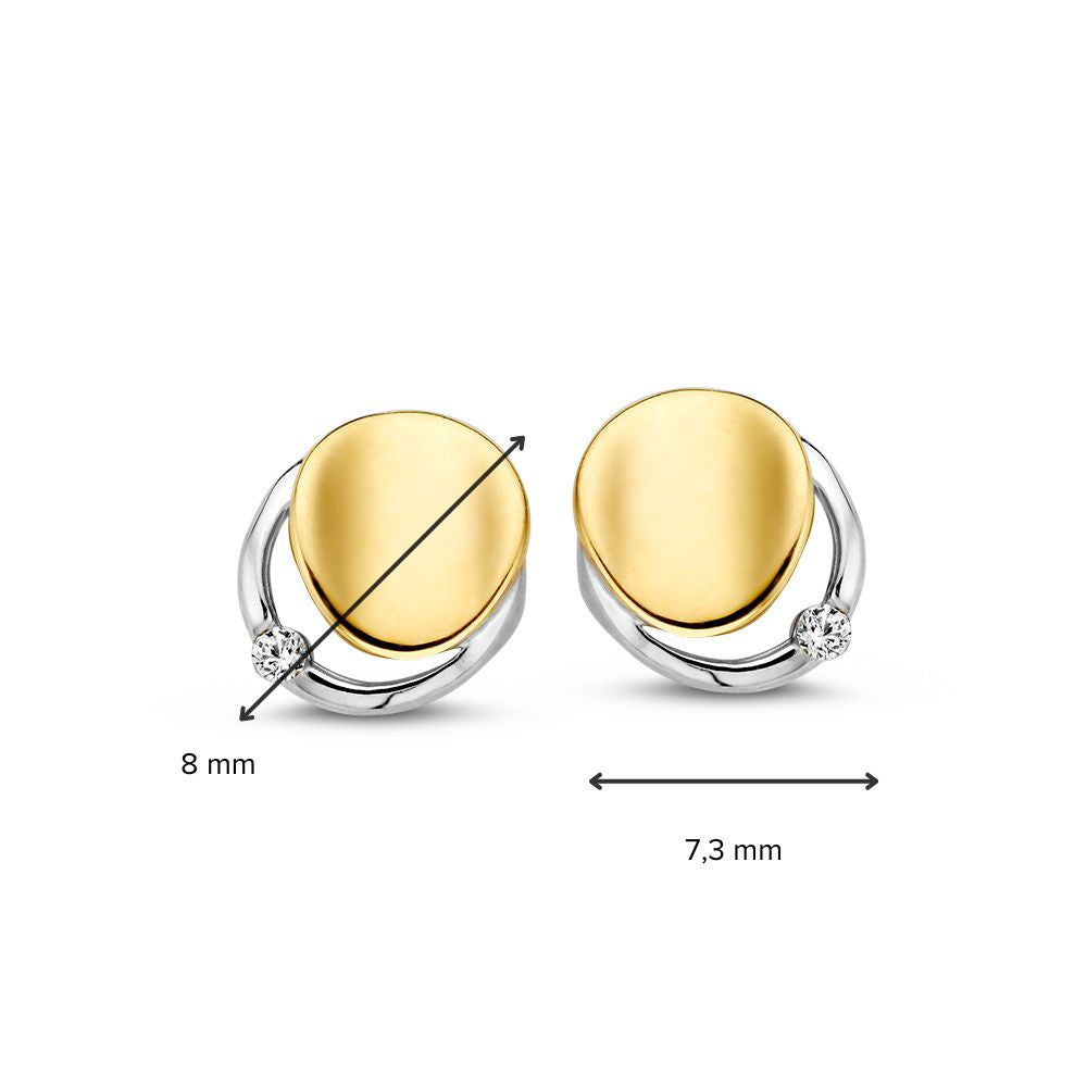 Bicolor 14k Złote Kolczyki wkrętki z Białą Cyrkonią – Elegancki Design 8mm