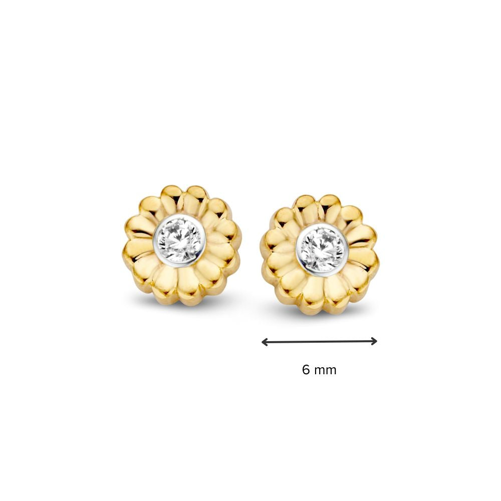 Żółtogoldowe Kolczyki z Cyrkonią 6 mm - 14 Karat