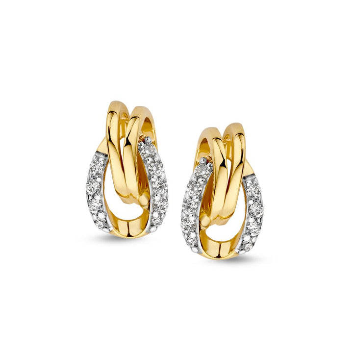 Bicolor Gouden Oorstekers met Zirkonia's - 14K