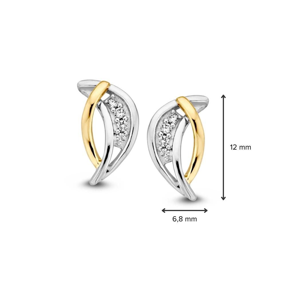 Bicolor 14k Złote Kolczyki z Białą Cyrkonią – Eleganckie 12mm Kolczyki Wkrętki Damskie
