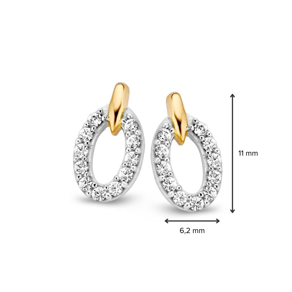 Żółto-Białe Złote Kolczyki z Cyrkonią 11.5 mm - 14 Karat