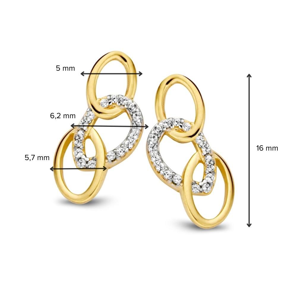 Bicolor Wit- en Geelgouden Oorstekers met Zirkonia's – 14 Karaat, 16mm