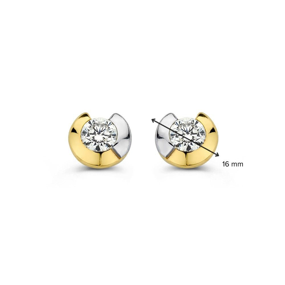 Bicolor Kolczyki z Cyrkonią z Białego i Żółtego Złota - 14K, 6mm