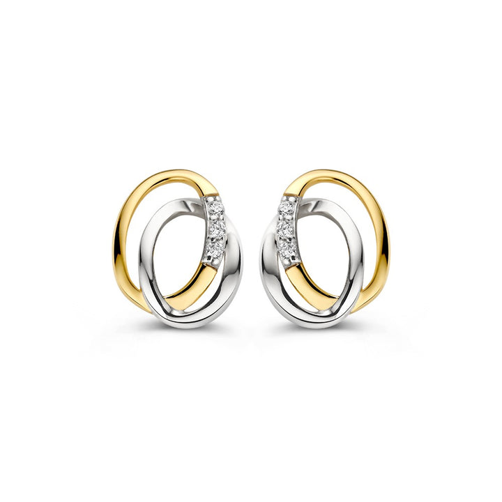 14K Bicolor Gouden Oorstekers met Zirkonia – Elegante Ooraccessoires voor Dames