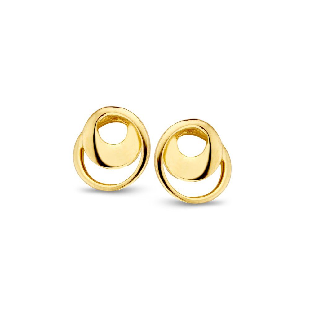 Złote kolczyki 14K o średnicy 8 mm, o prostym i eleganckim kształcie z delikatnymi falami.