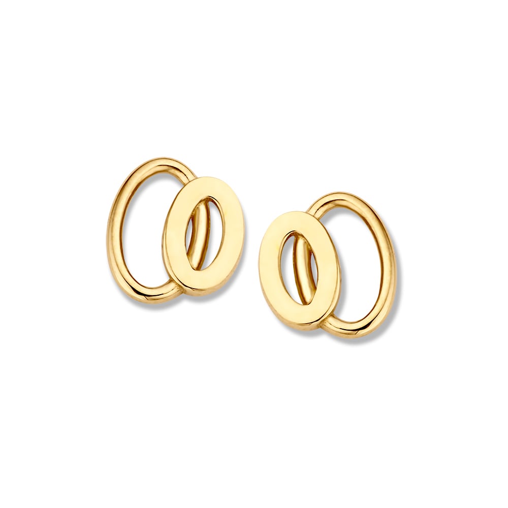 Złote kolczyki 14K o średnicy 7,5 mm z prostym, eleganckim wzorem w kształcie owalnym.