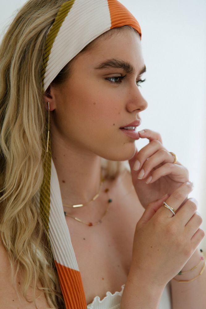 Żółte złoto Kolczyki z Wiszącymi Prętami 14K – Nowoczesna Elegancja 70mm