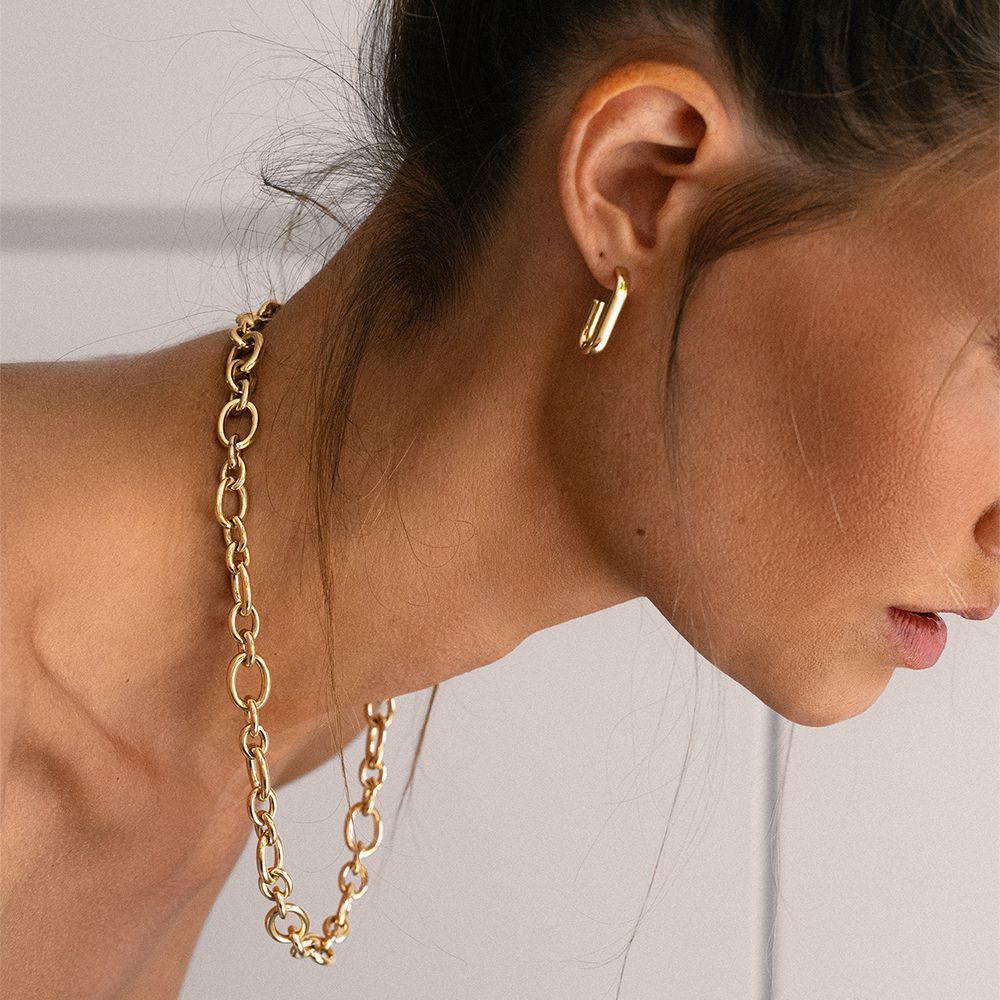 14K Żółte Złoto Kolczyki Koła z Owalnym Wzorem 21mm x 4mm