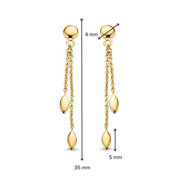 14K Geelgouden Oorknop met Lange Aanhangers en Gouden Elementjes