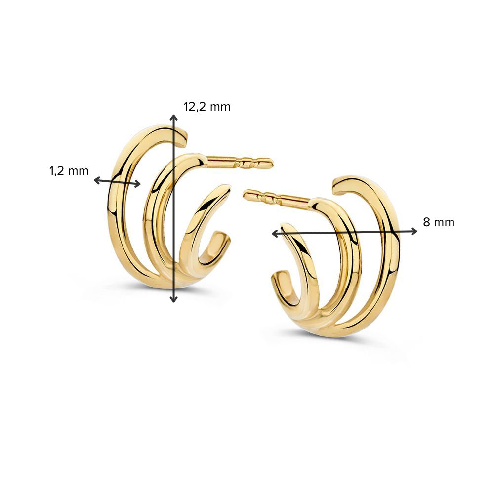 14K Żółte Złoto Kolczyki – Trzy Pierścionki w Jednym Designie